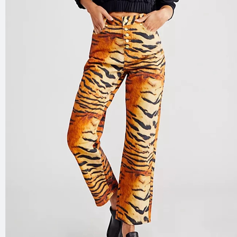 HOUSE OF SUNNY TIGER straight-leg, high-rise cotton/twill jeans